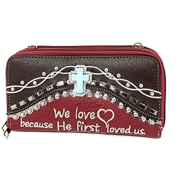 RED BIBLE VERSE RHINESTONE CROSS ZIPPER WALLET COUNTRY WESTERN FASHION WRISTLET RED BIBLE VERSE RHINESTONE CROSS ZIPPER WALLET COUNTRY WESTERN FASHION WRISTLET